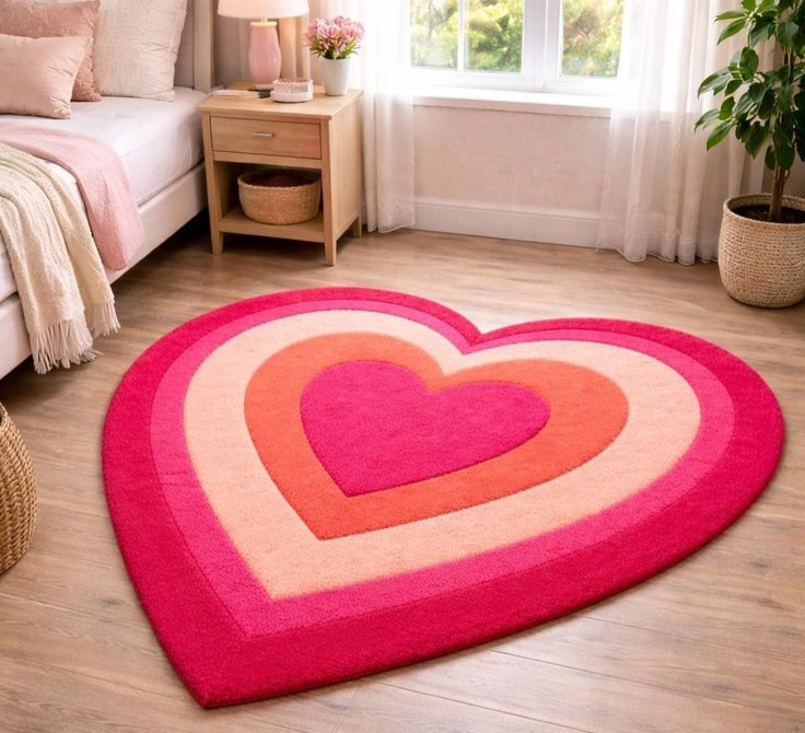Premium Pink Heart Shaped Floor Carpet - Soft Decorative Bedroom Rug