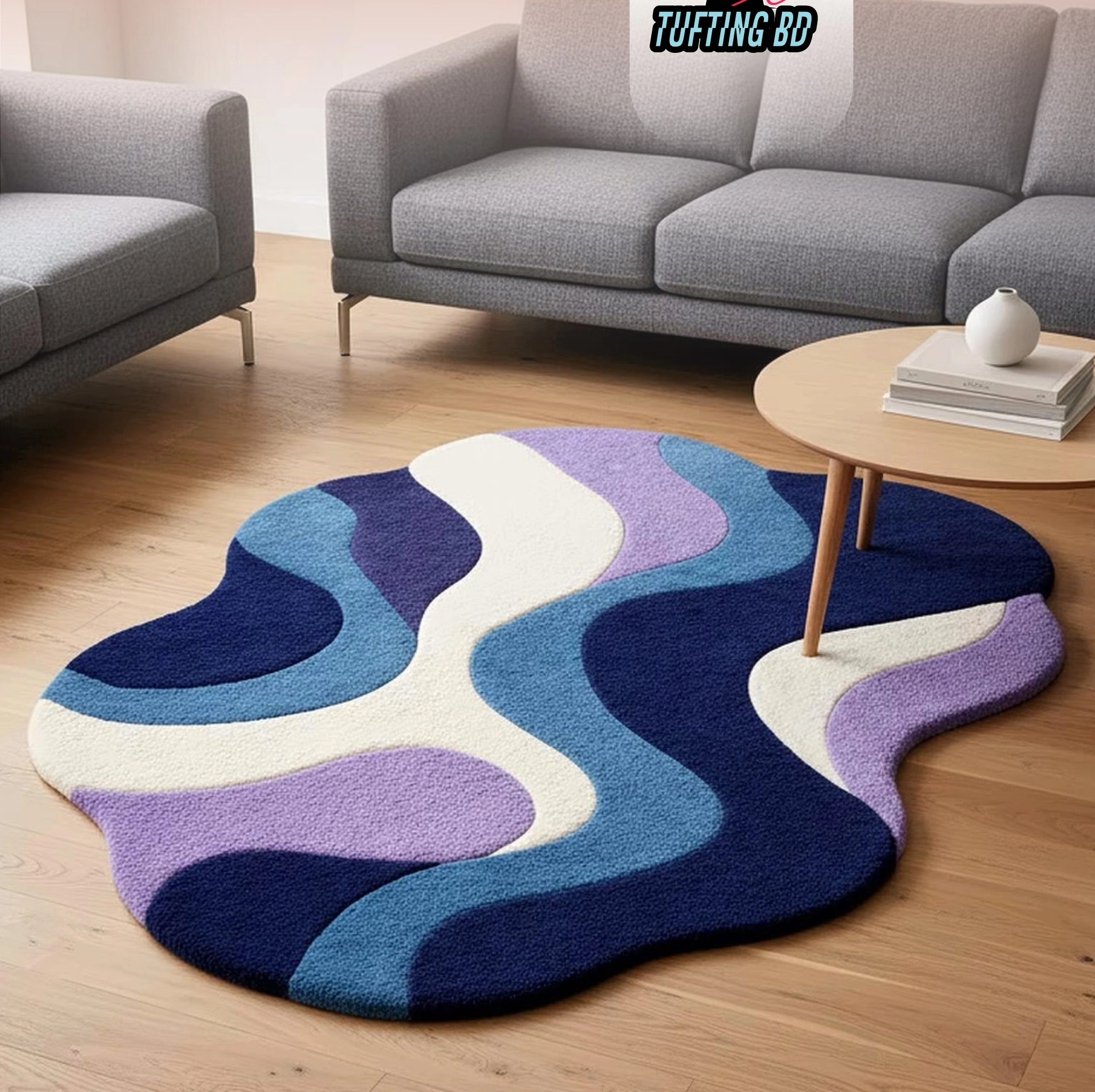 ​Modern Abstract Wavy Tufted Floor Rug – Irregular Aesthetic Plush Carpet