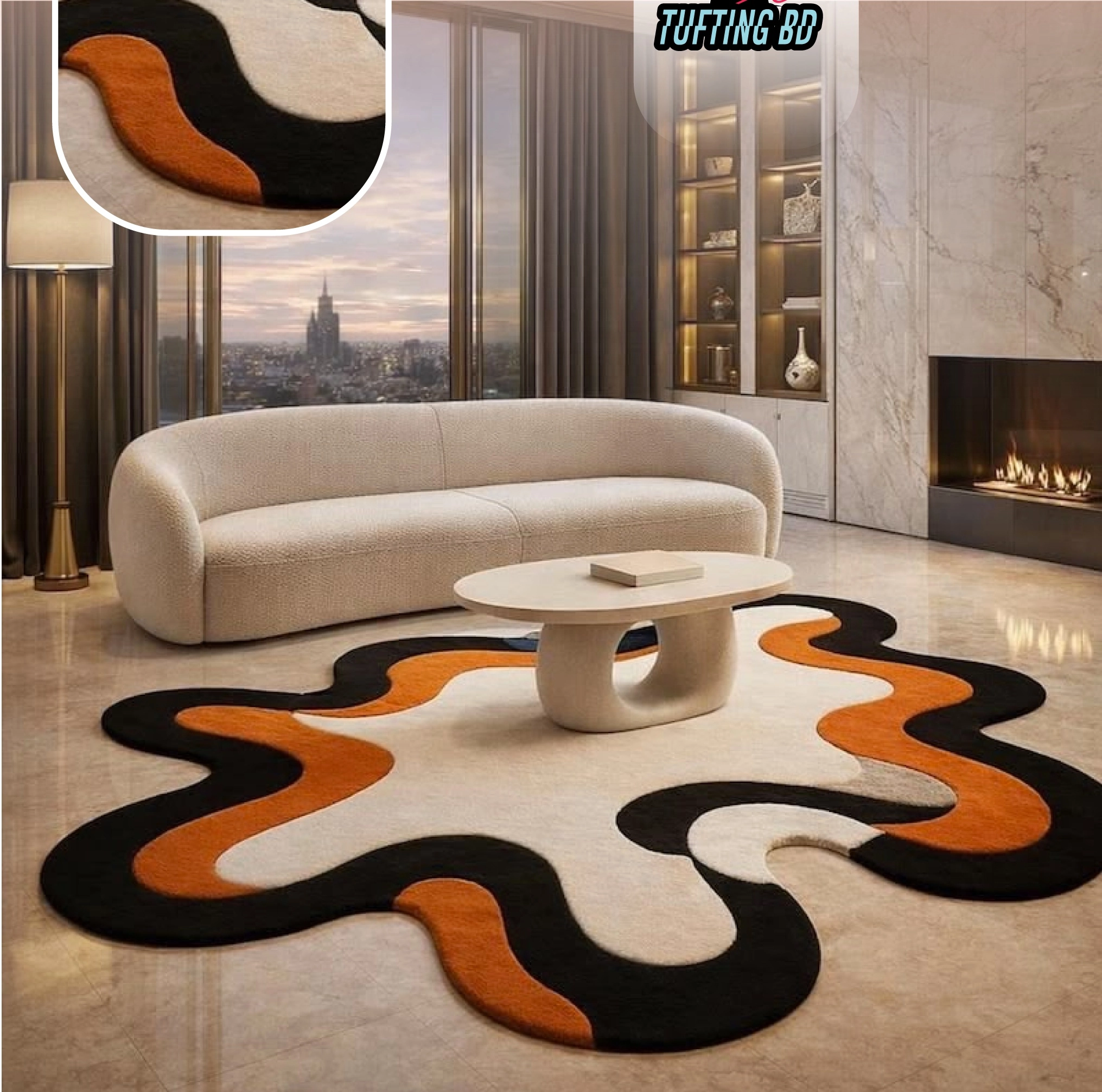 Modern Abstract Wave Irregular Tufted Area Rug – Premium Hand-Tufted Living Room Carpet
