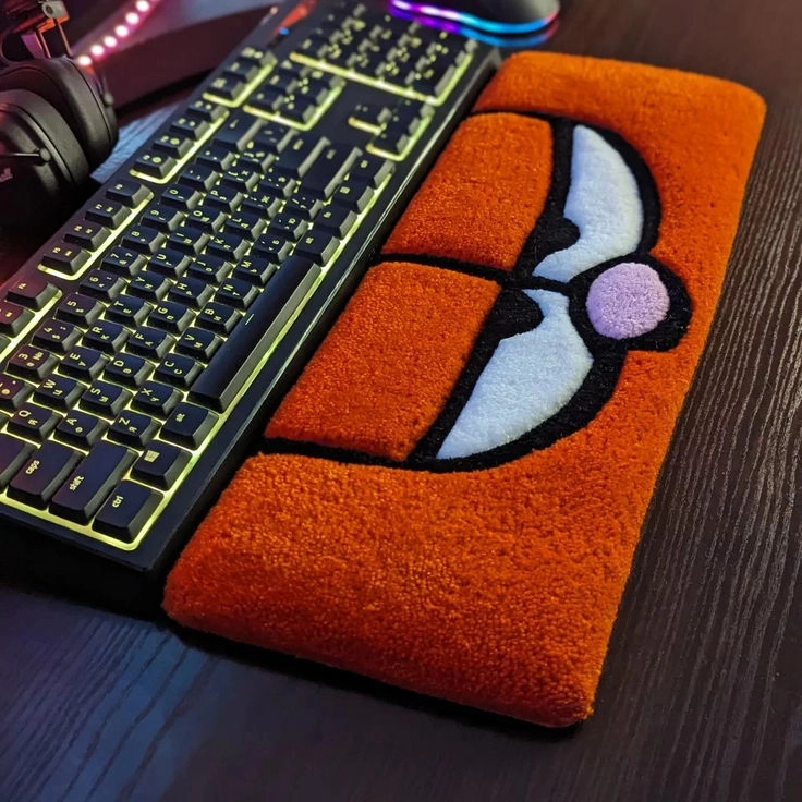 Premium Handcrafted Tufted Anime Design Keyboard Wrist Rest Pad (Orange)